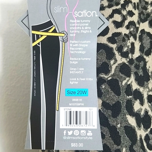 Slimsation Pants NWT 20W Reversible Leopard Print Black Tan Straight Leg Ctrl Tp - Picture 8 of 10